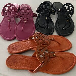 Tory Burch Sandals - Patent Black Leather, Pink and Orange Leather—size 11